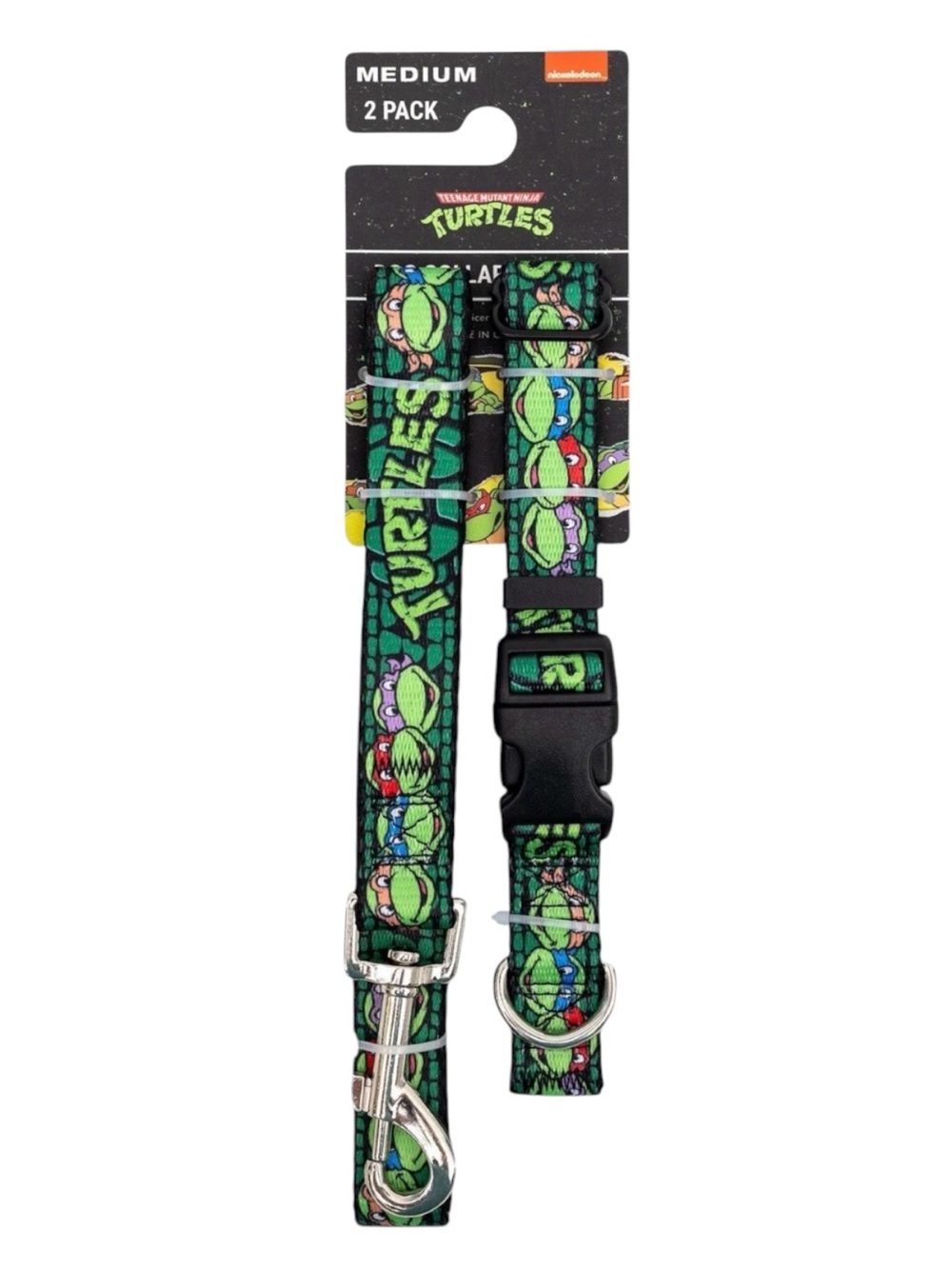Buckle-Down Teenage Mutant Ninja Turtles Green Pattern Dog Collar & Leash Set M